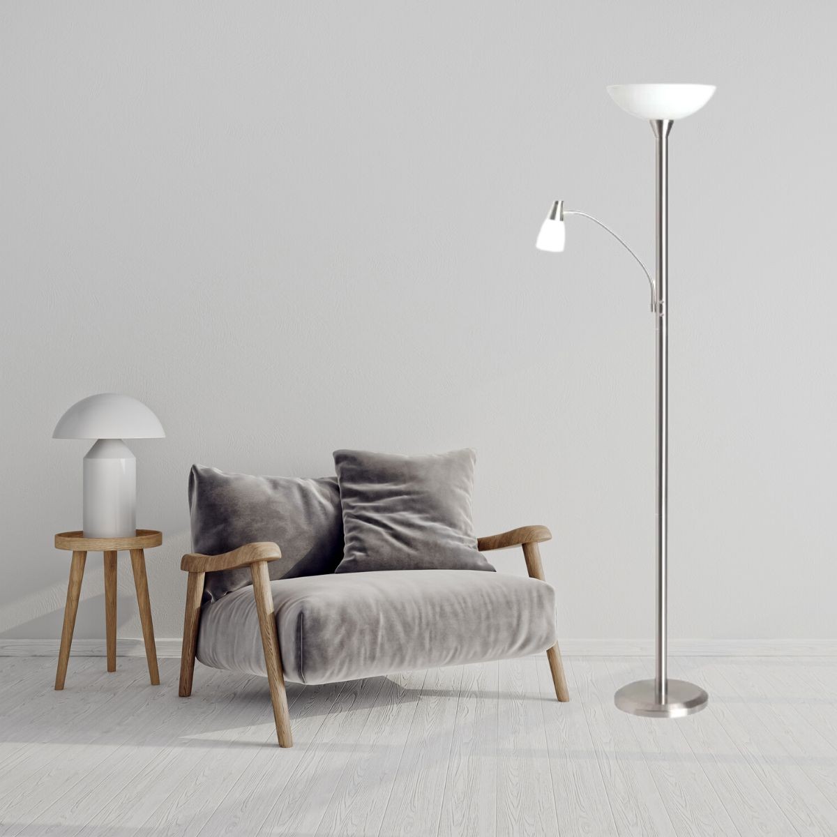 Lampadaire LUCY argenté, BRILLIANT