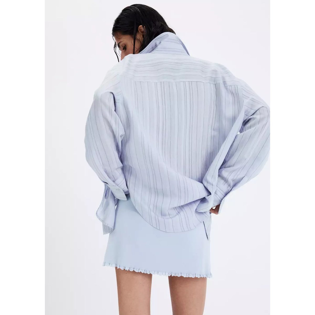 Chemise oversize à rayures bleu, MANGO