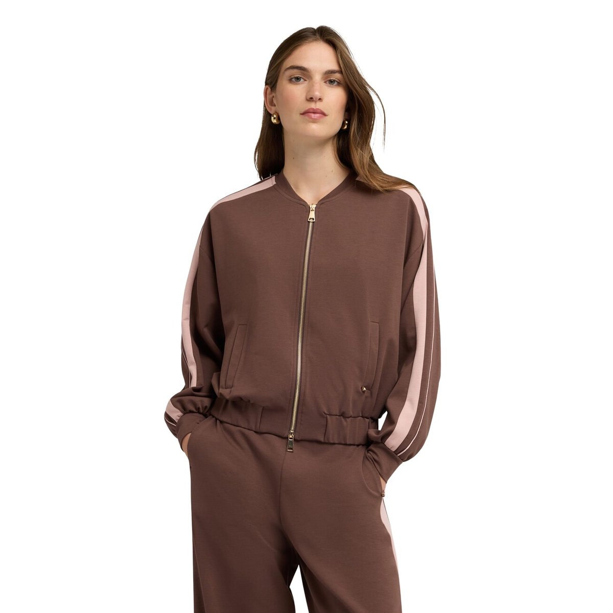 Sweat ouvert avec zip et manches raglan marron, MOTIVI