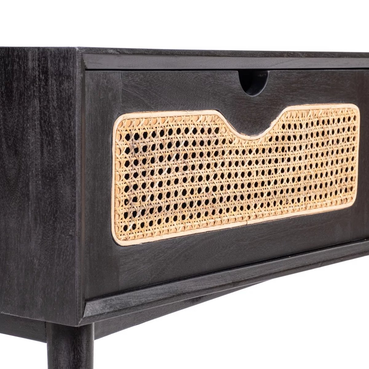Console en bois de manguier et cannage POLKA noir et naturel, HYDILE