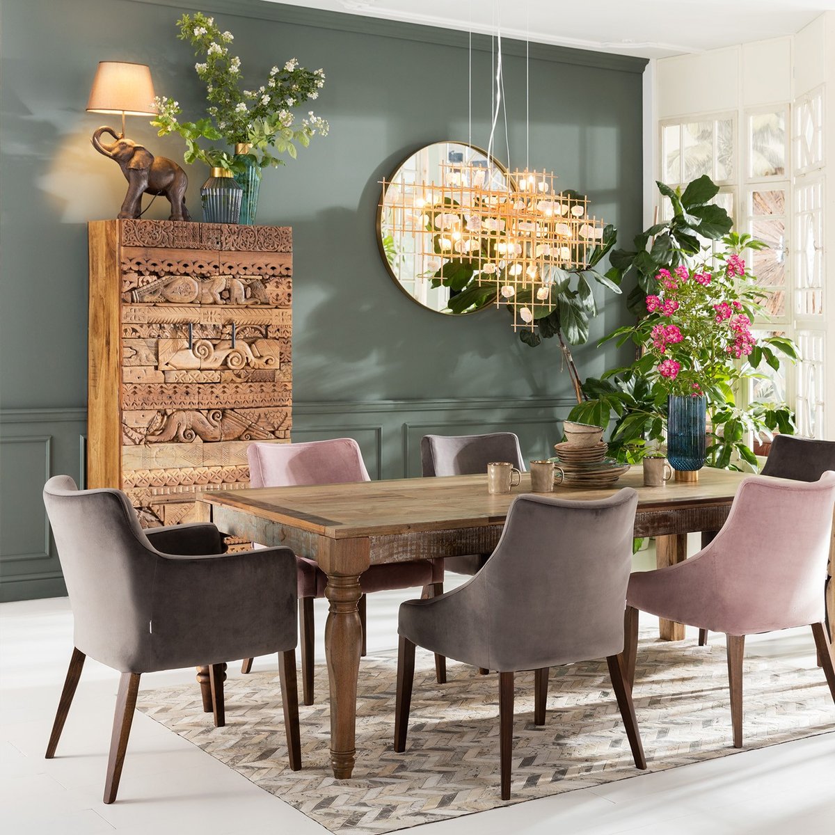 Chaise avec accoudoirs en velours, MODE gris, KARE DESIGN