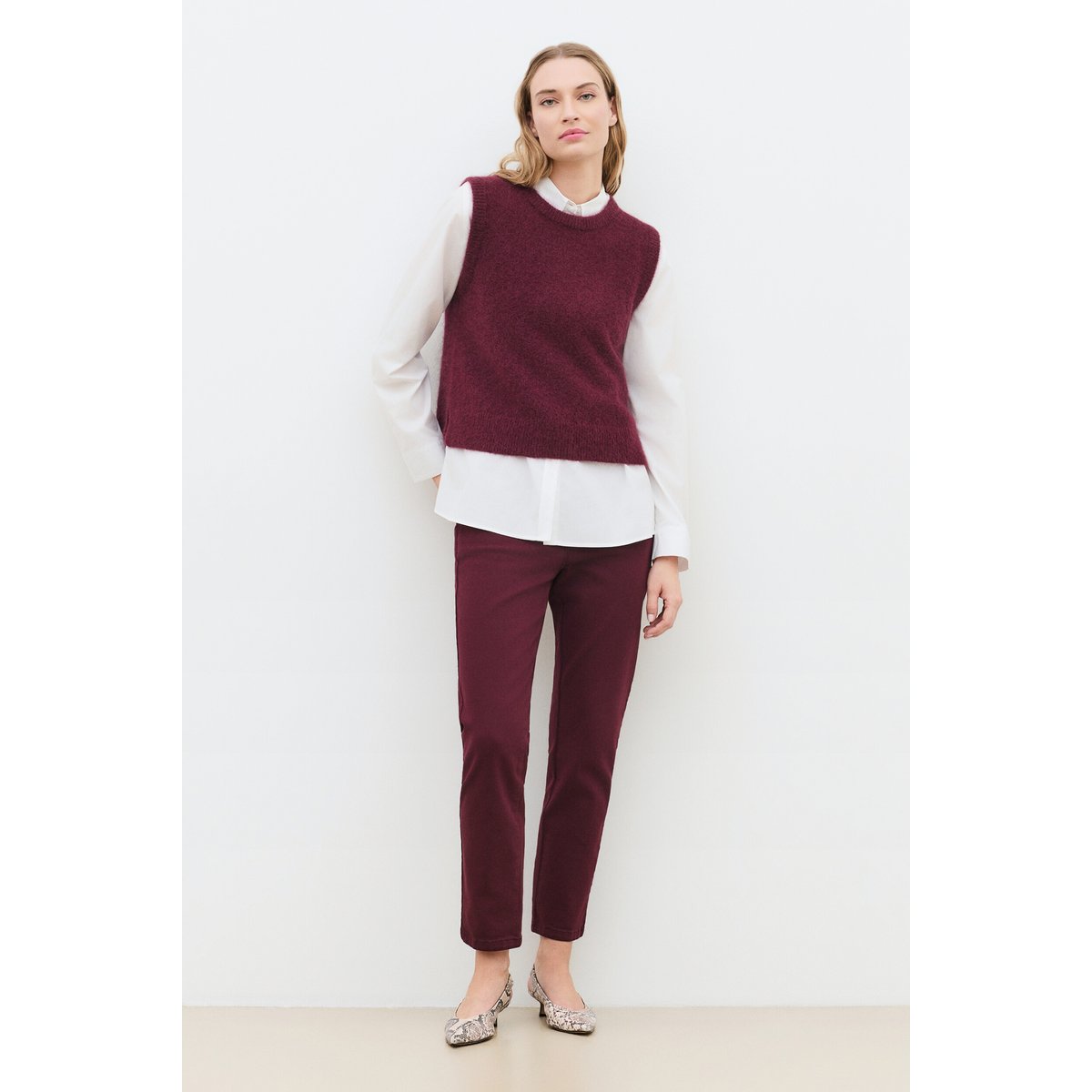 Pull droit col rond alpaga MDOUG bordeaux, CAROLL