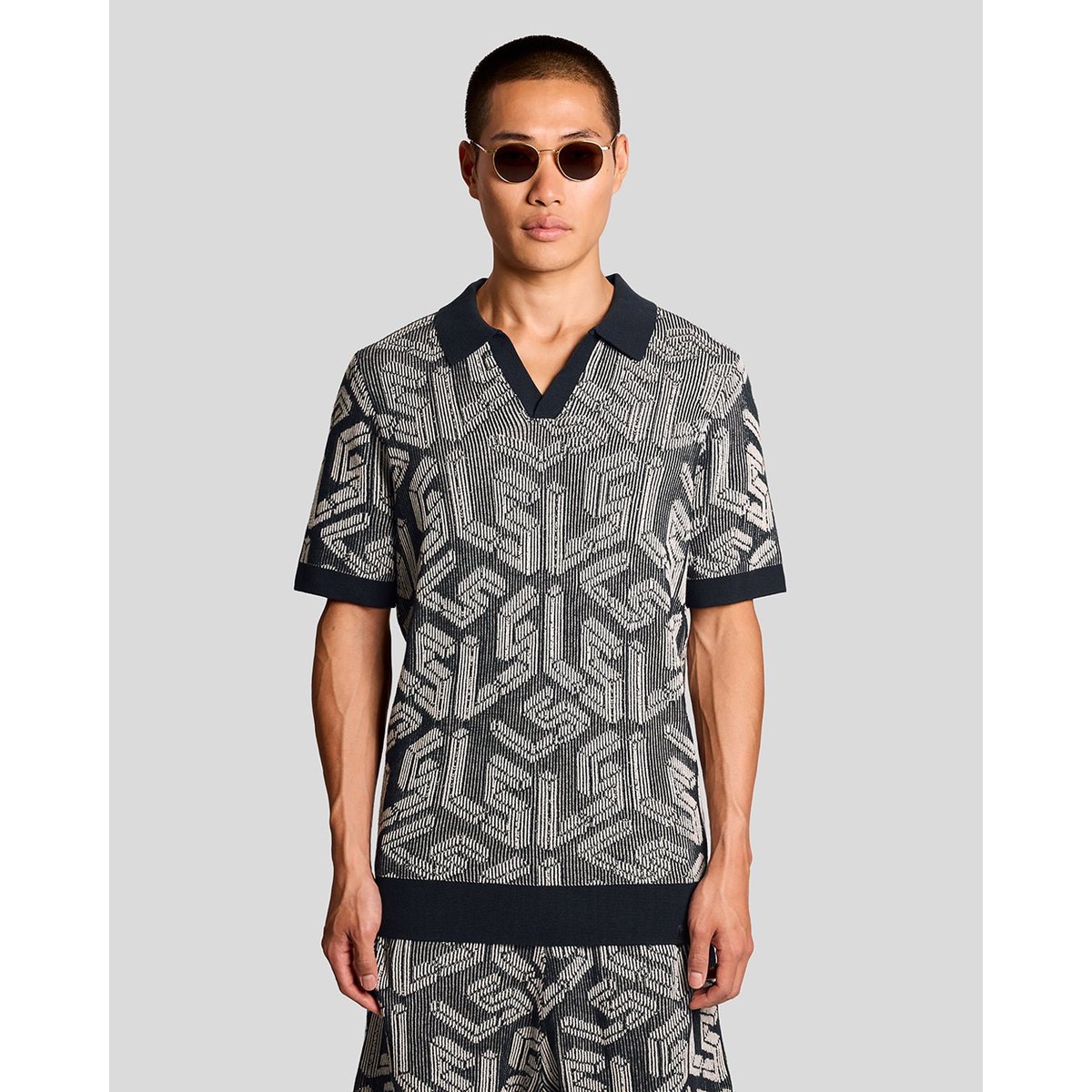 Polo emblème côtelé en maille bleu foncé marine/ crique, LYLE & SCOTT