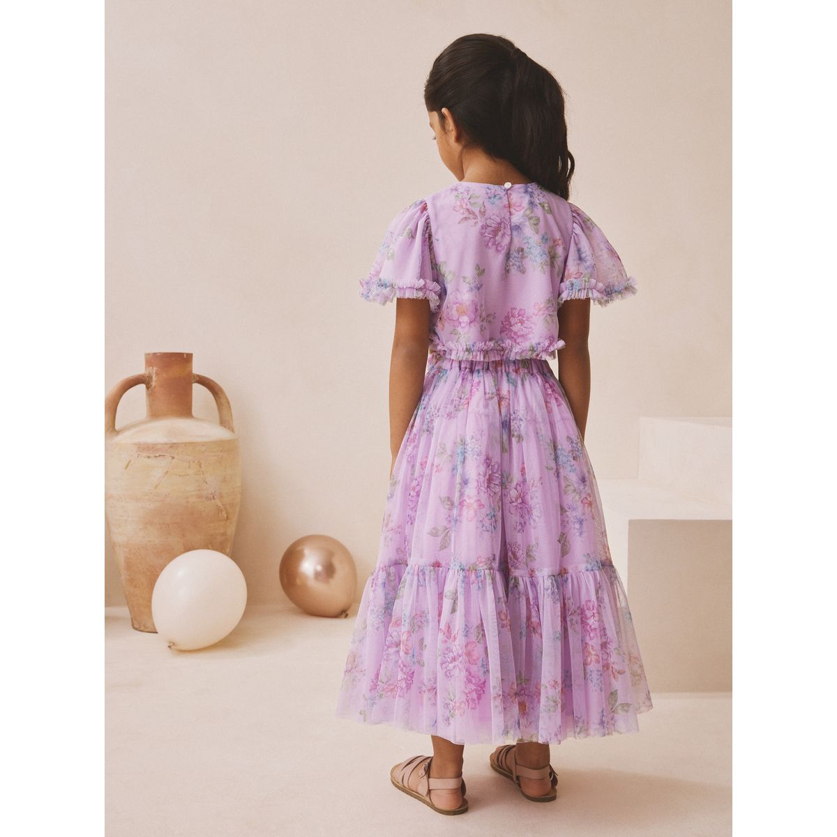 Ensemble haut à fleurs et jupe lehenga violet lilas, NEXT