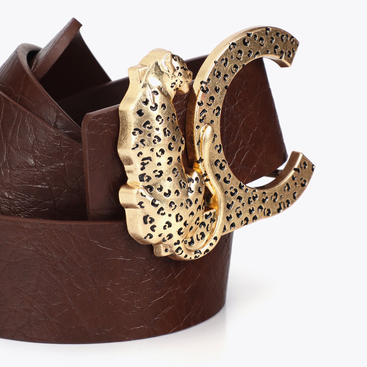Ceinture à boucle léopard dorée marron, LOLA CASADEMUNT