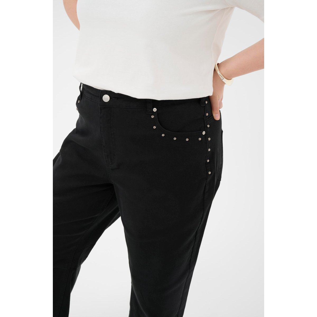 Pantalon casual noir washed black twill, KAFFE CURVE