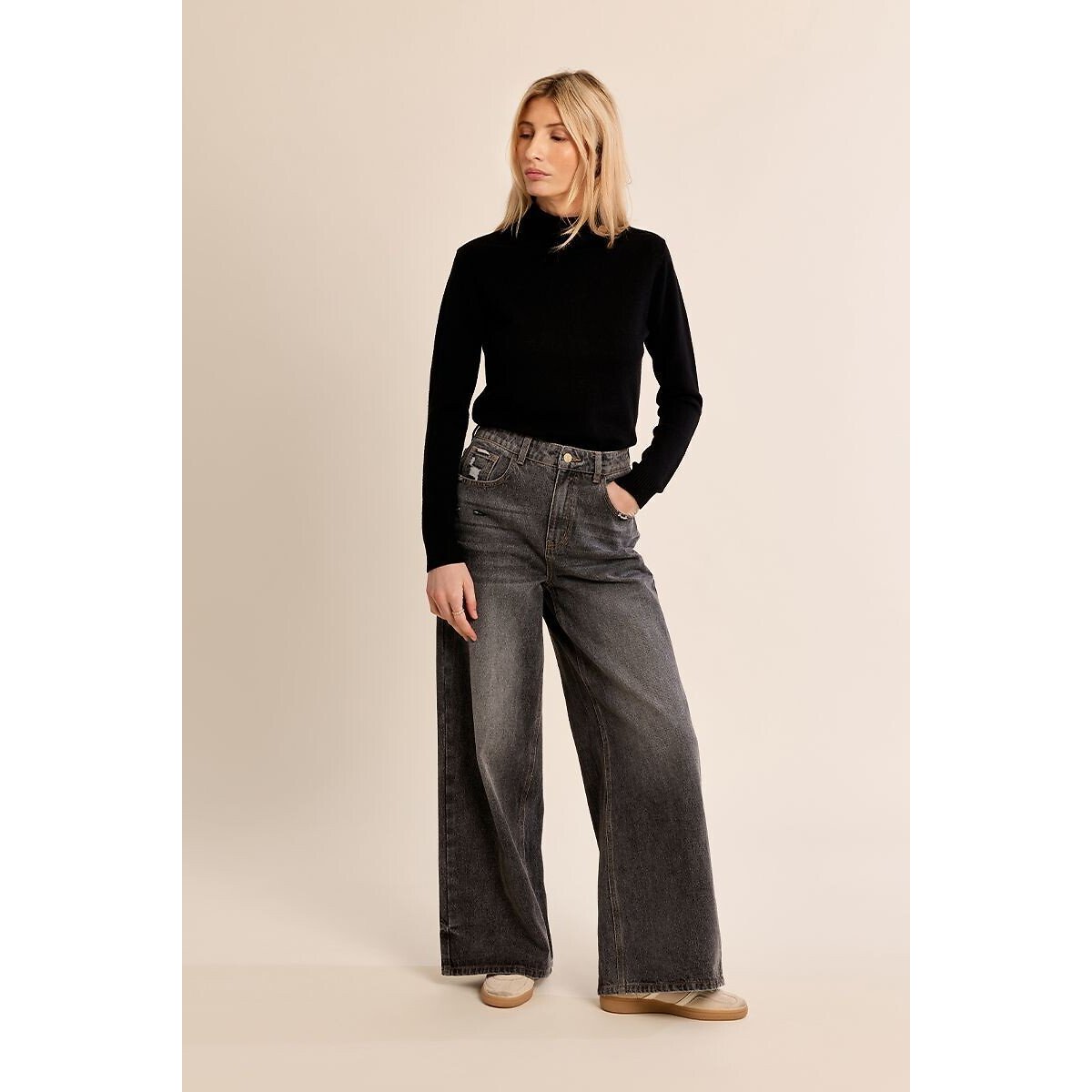 Camisola de gola subida com botões preto , MOLLY BRACKEN