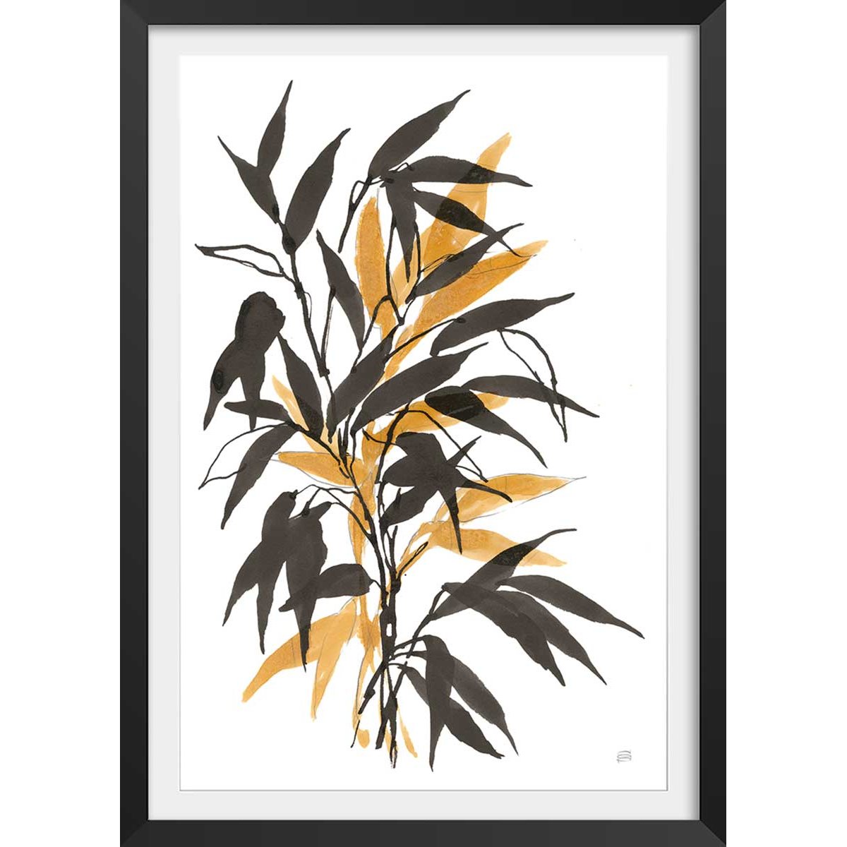 Poster watercolor bambou affiche + cadre en bois - noir, HEXOA