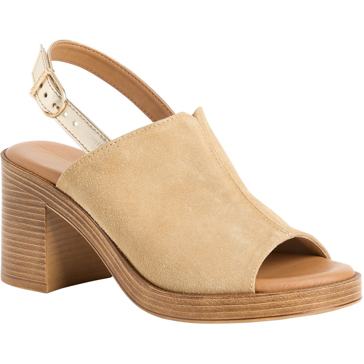 Sandales en cuir talon large beige, TAMARIS