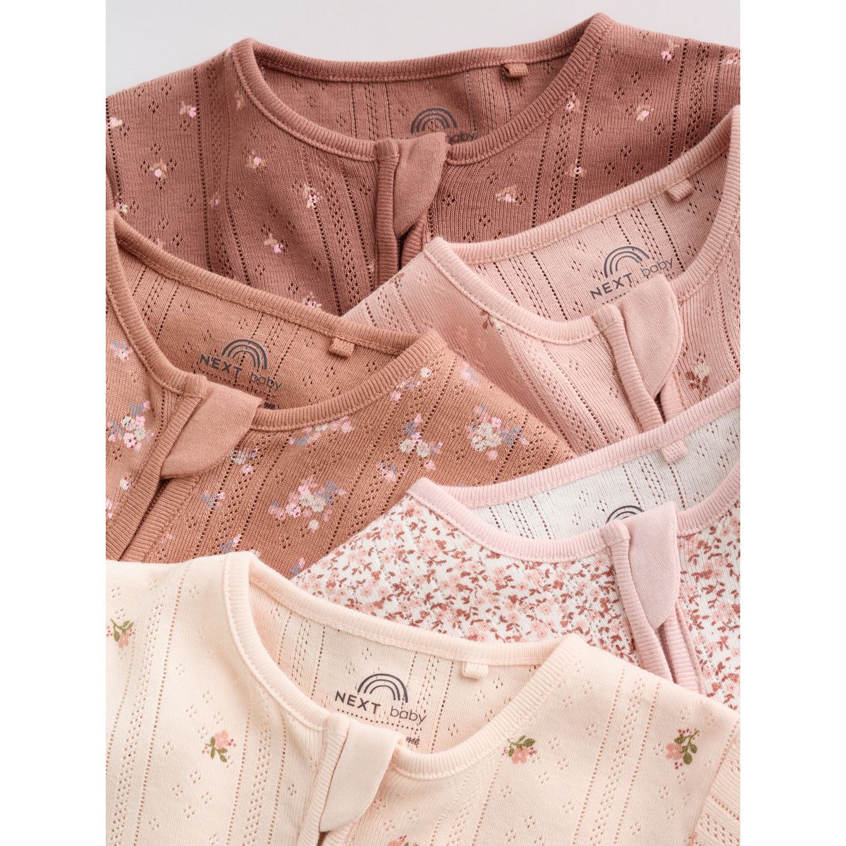Dors-bien à zip double sens bébé, lot de 5 marron à imprimé petites fleurs, NEXT