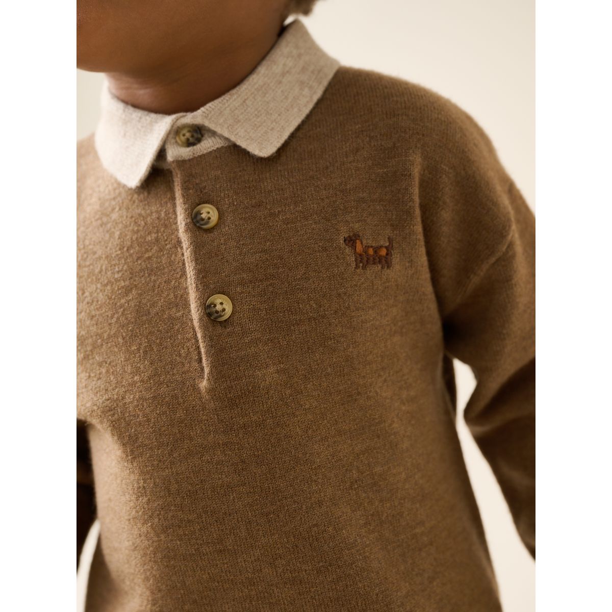 Polo en maille à col boutonné contrastant marron fauve, NEXT