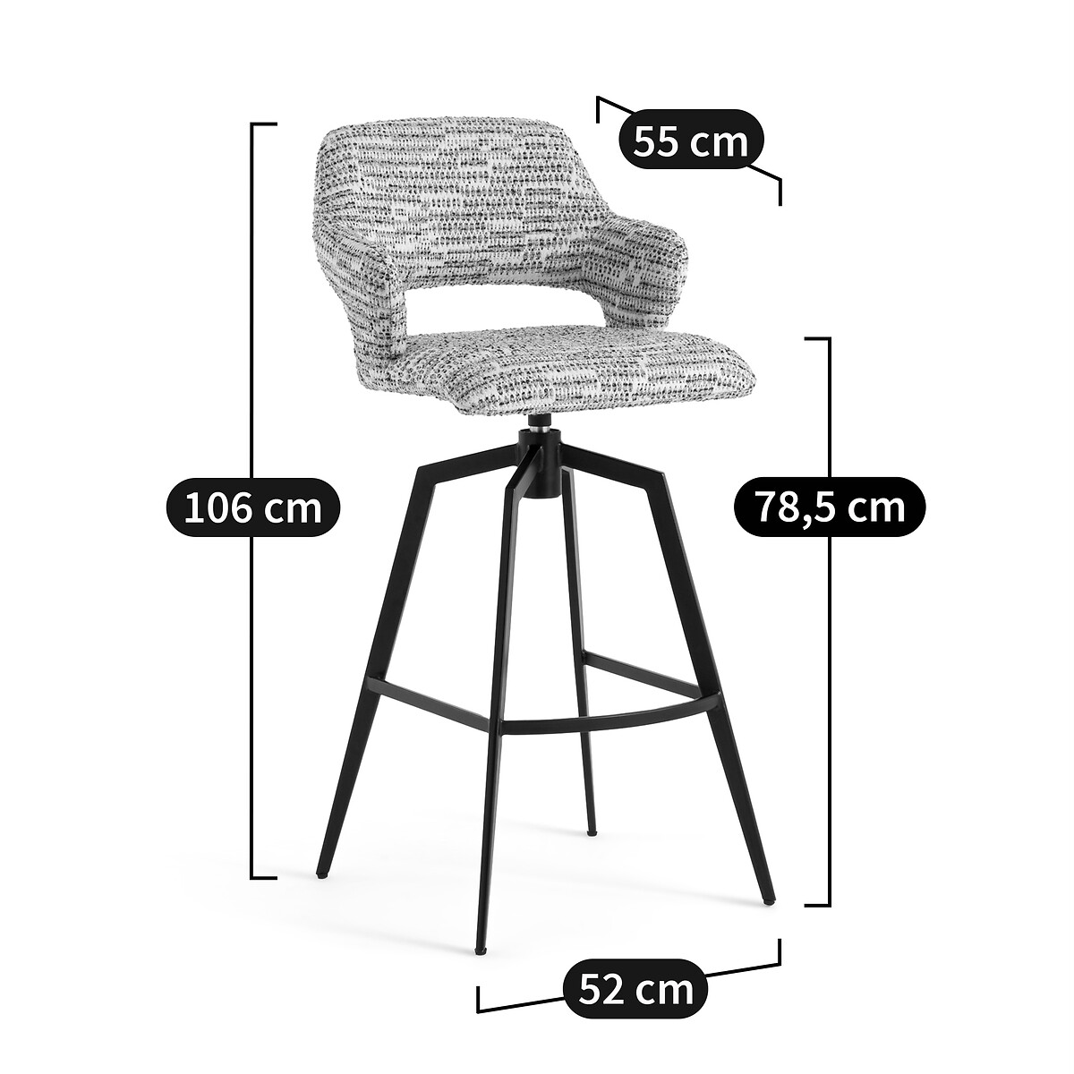 Fauteuil de bar pivotant toile nattée, Asyar ficelle, AM.PM