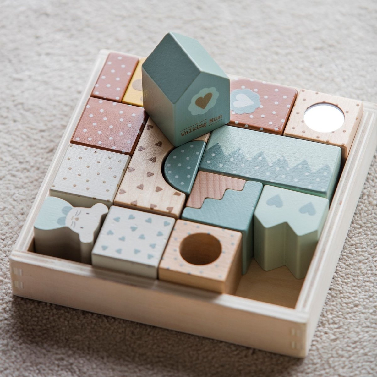Blocs de construction en bois Poppy vert, jaune, WALKING MUM