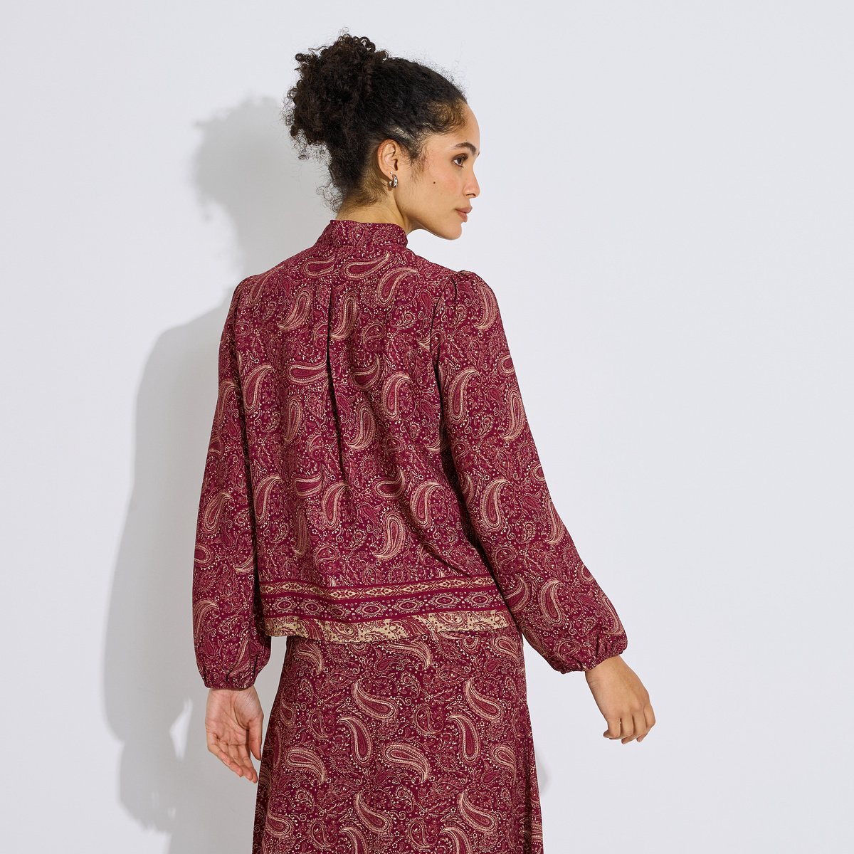 Blouse motif cachemire lavallière orange bordeaux, GRAIN DE MALICE