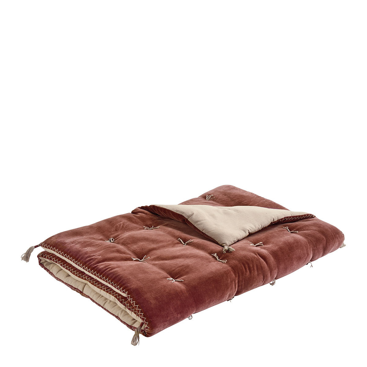 Futon en velours de coton et lin terracotta, BLANC D’IVOIRE