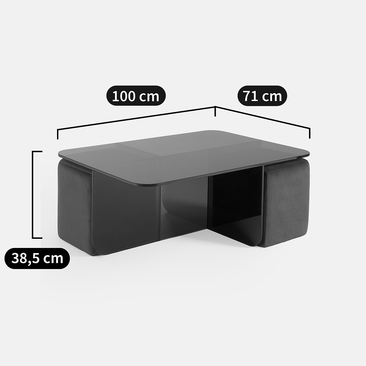 Table basse en verre trempé ambré, et ses 2 poufs en tissu, DELLA terracotta, LA REDOUTE INTERIEURS