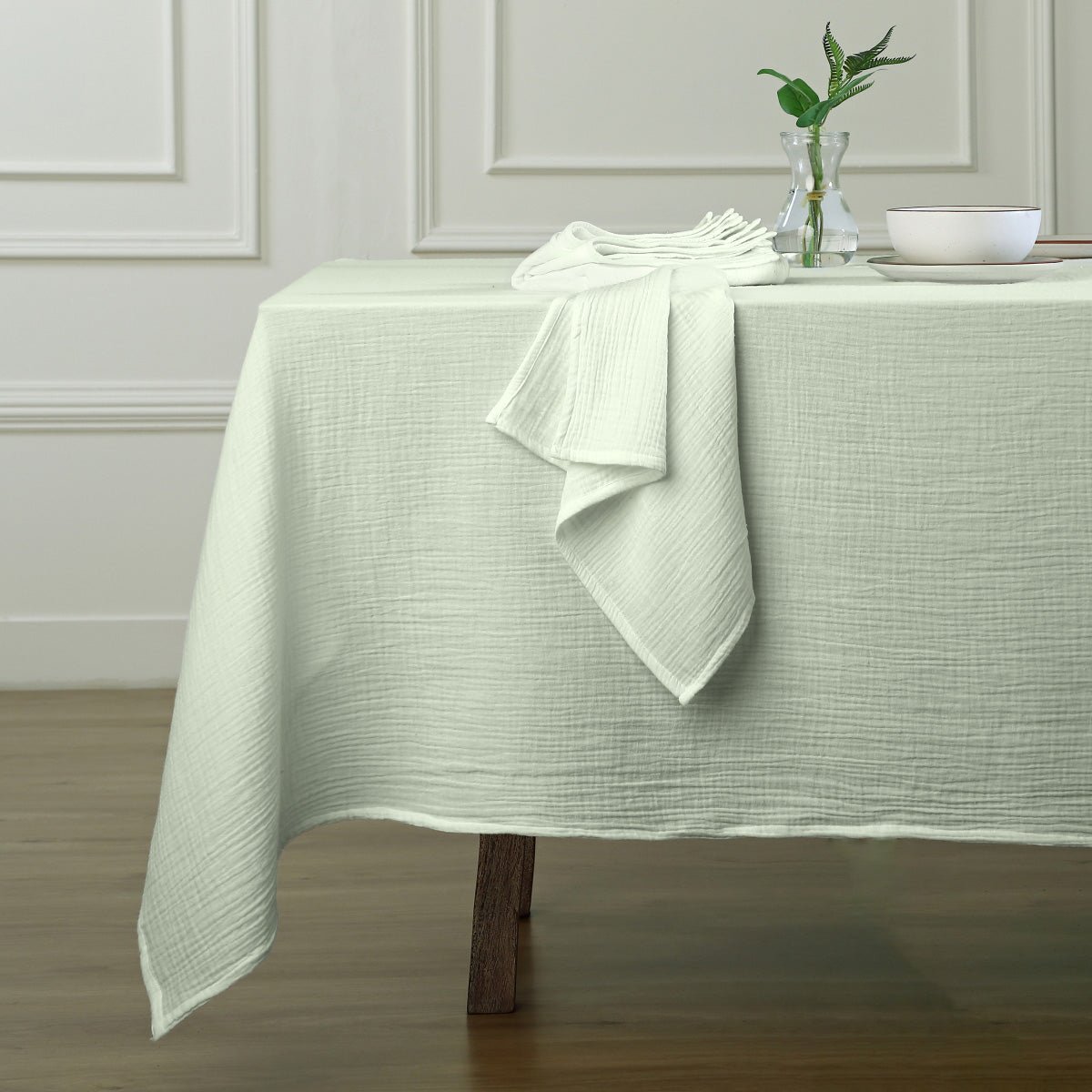 Nappe + 4 serviettes gaze de coton ALMA Made in Europe vert amande, FEBRONIE