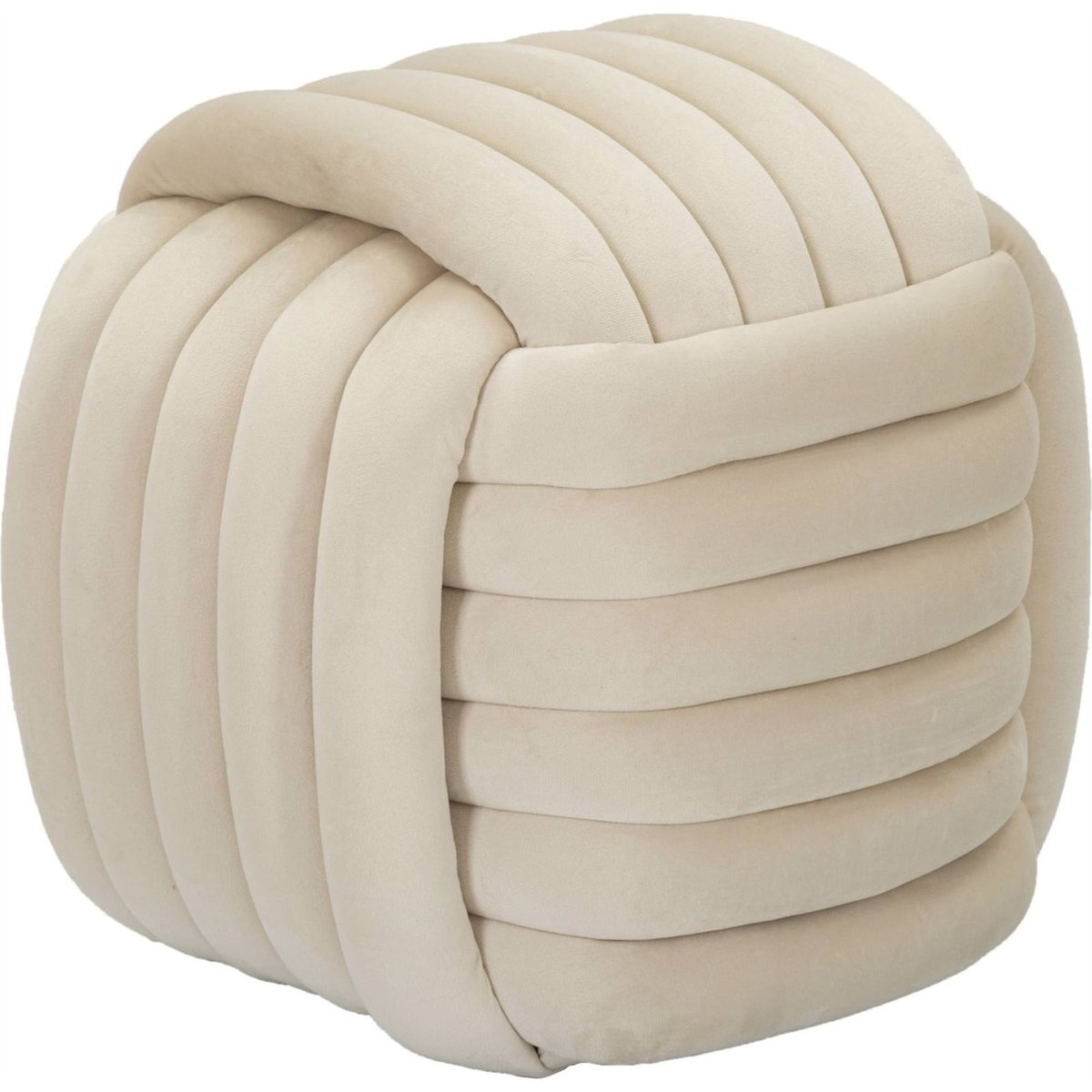 Pouf cube capitonné en velours coton GLAM crème, RECOLLECTION