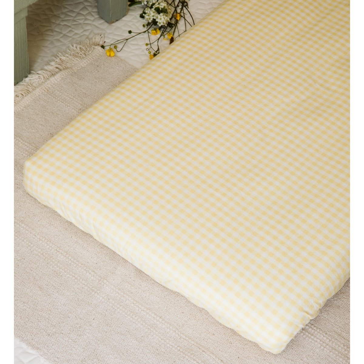 Drap housse berceau en percale de coton bio, VICHY vichy tournesol, KADOLIS