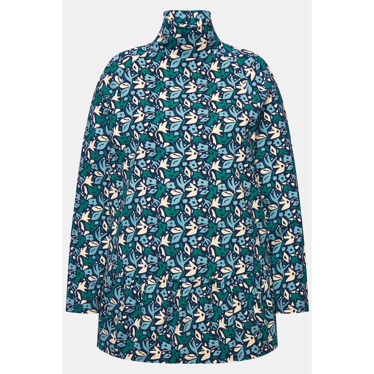 T-shirt long en coton bio motif à fleurs marine, ULLA POPKEN