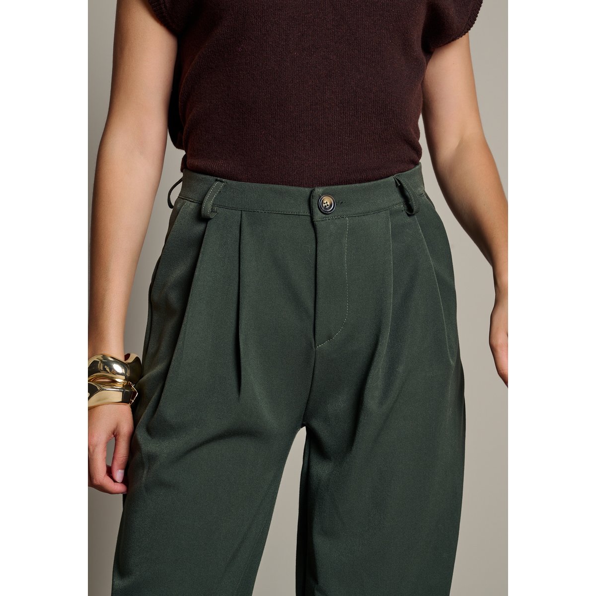 Pantalon ample en flanelle khaki, LOLALIZA