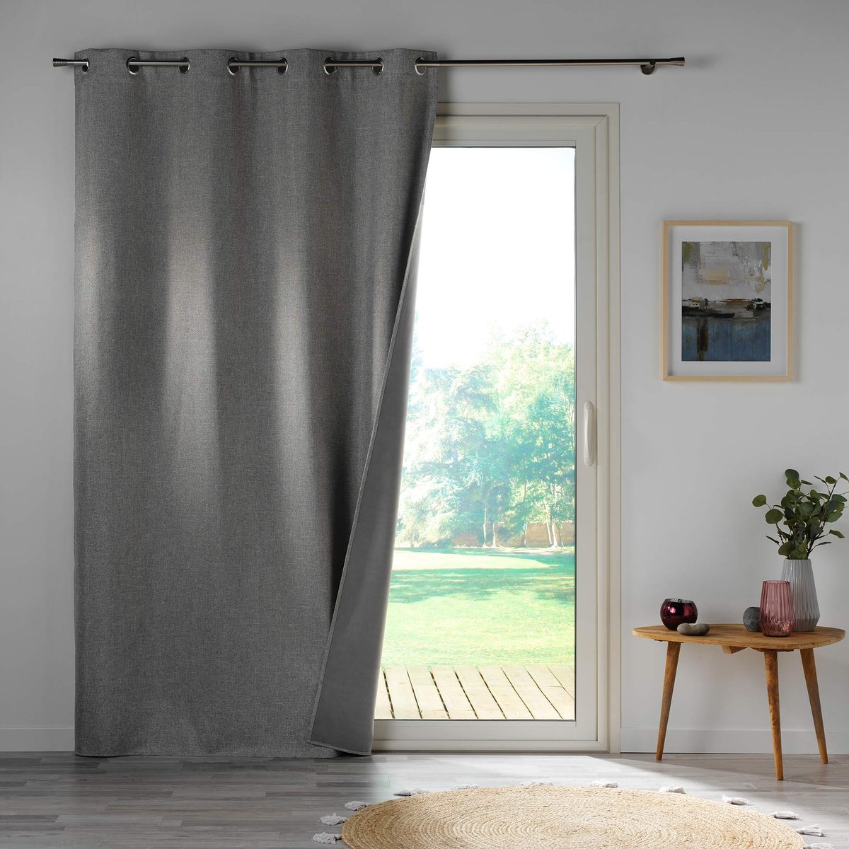 Rideau a oeillets occultant 140 x 260 cm Crepuscules gris gris, EDEN