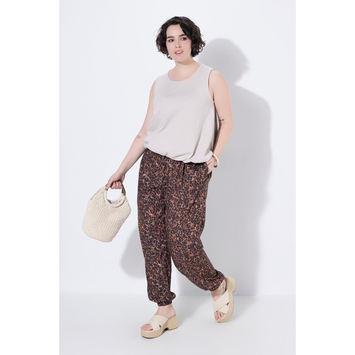 Pantalon Rose, motif léopard marron cognac, ULLA POPKEN