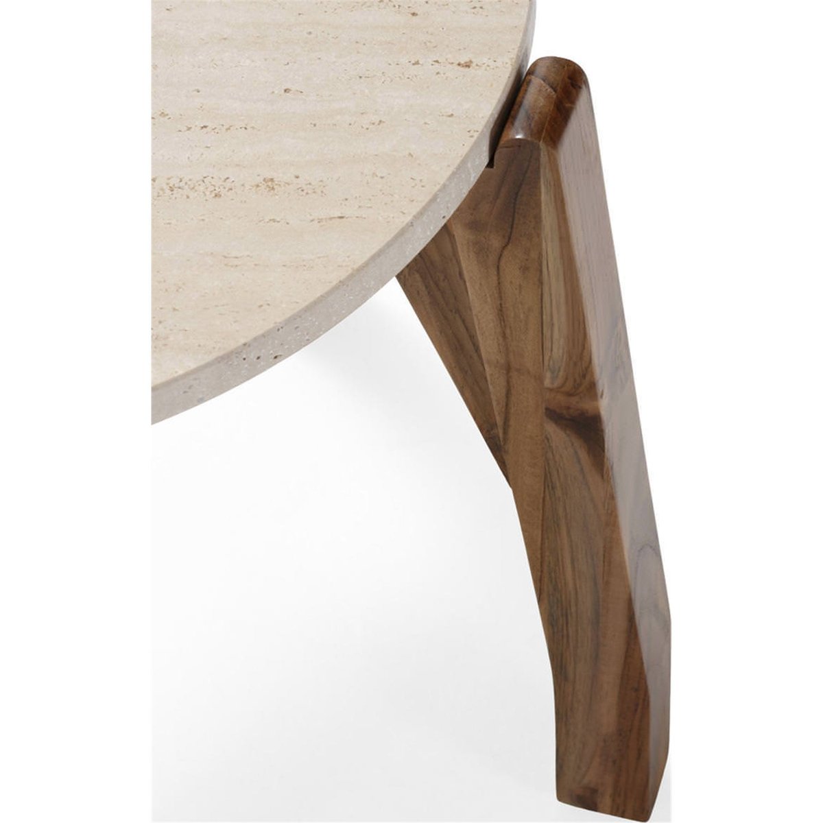 Table d'appoint ronde en teck et travertin naturel et crème, RECOLLECTION