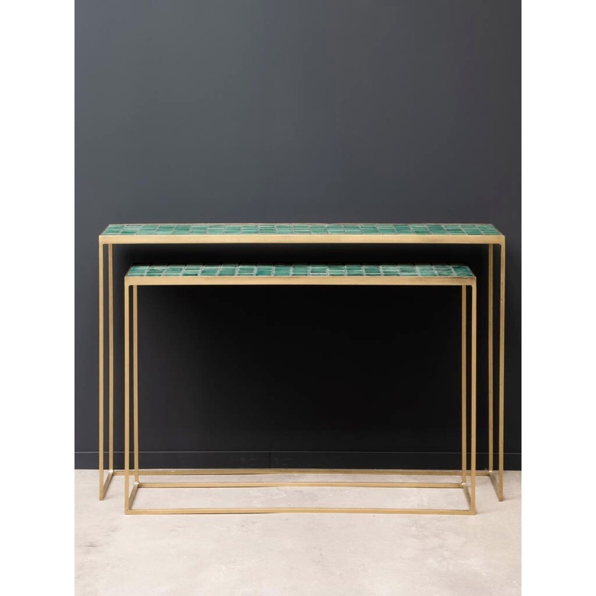 Lot de 2 consoles en céramique PORTO bleu, CHEHOMA