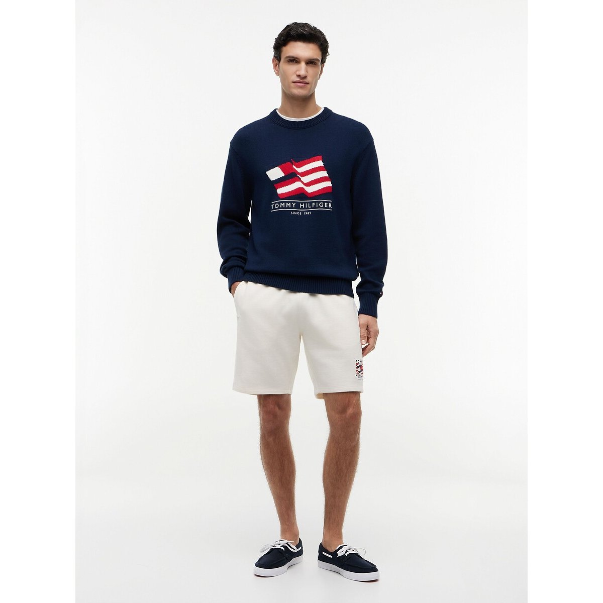 Camisola de gola redonda, em malha grossa marinho, TOMMY HILFIGER