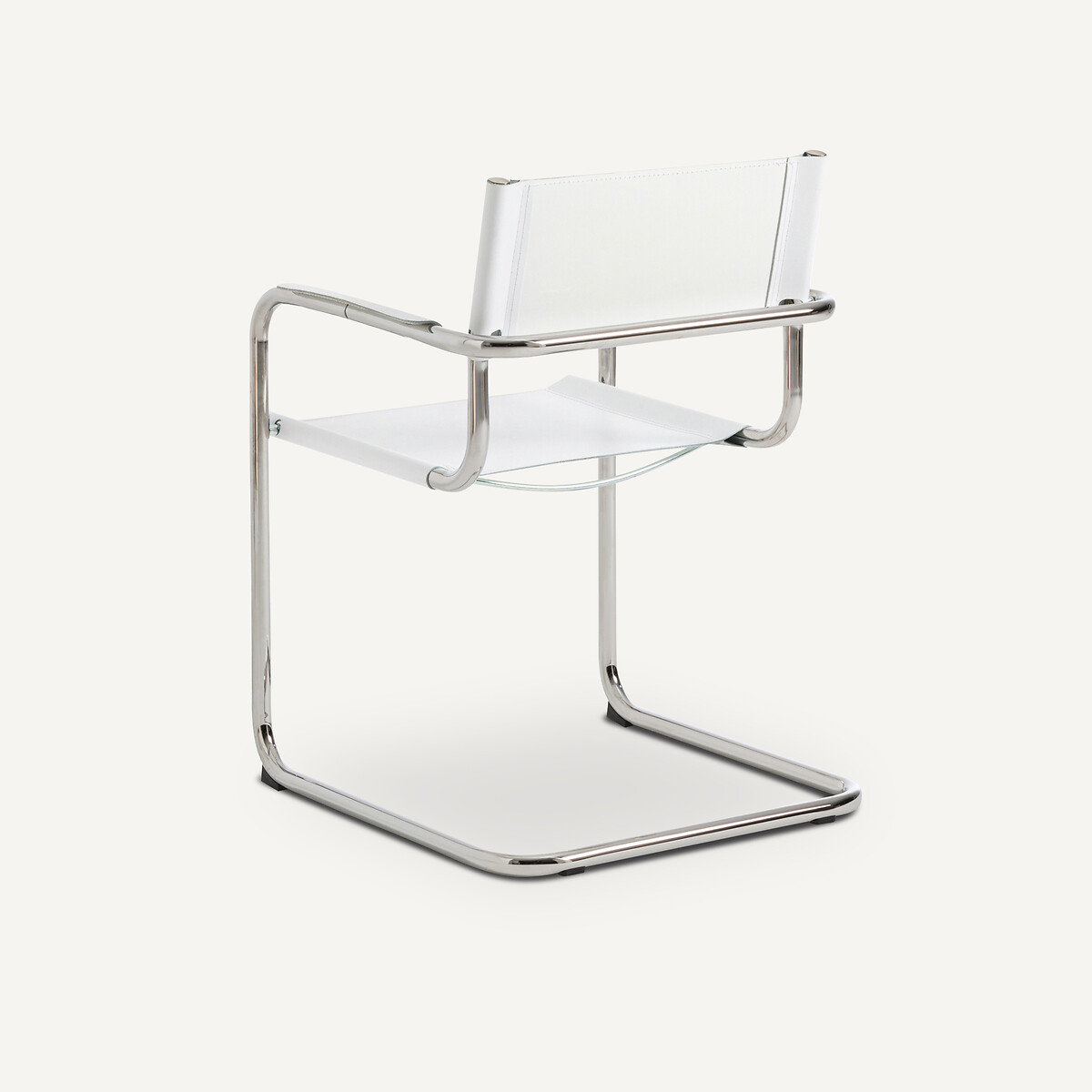 Fauteuil de table, croûte de cuir véritable et acier chromé, WINSET blanc optique, AM.PM