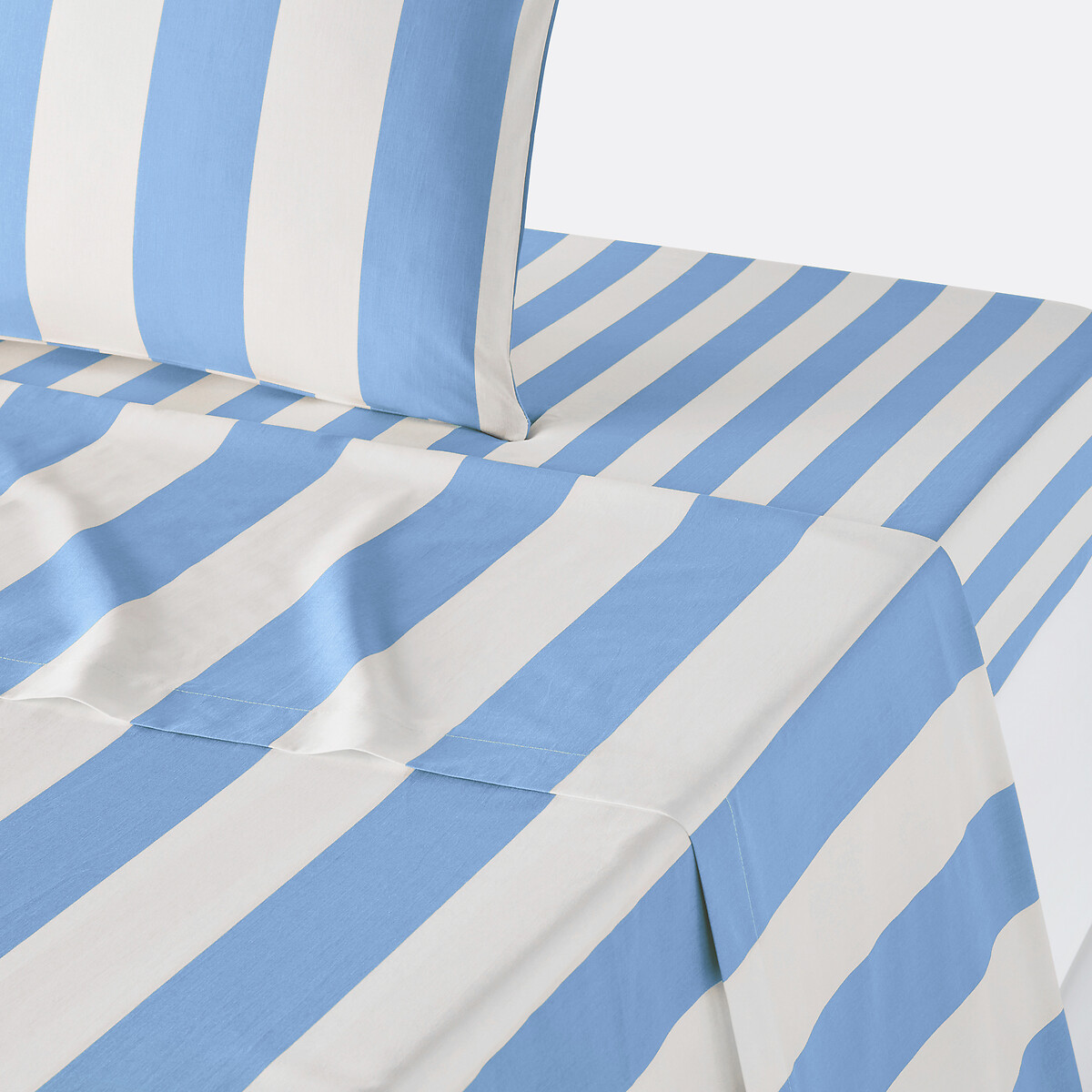 Drap plat en coton, HENDAYE BLEU rayé bleu, LA REDOUTE INTERIEURS