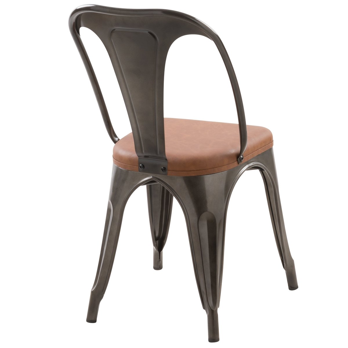 Lot de 2 chaises en métal et cuir synthétique - CHARLY gris anthracite et marron, MAISON PAVANE