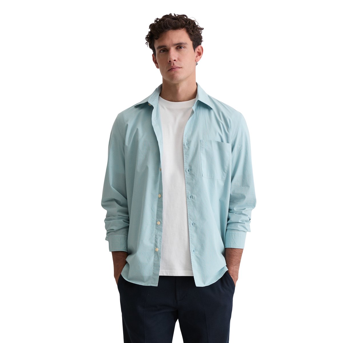 Chemise regular en carreaux vichy bleu clair, MARC O'POLO
