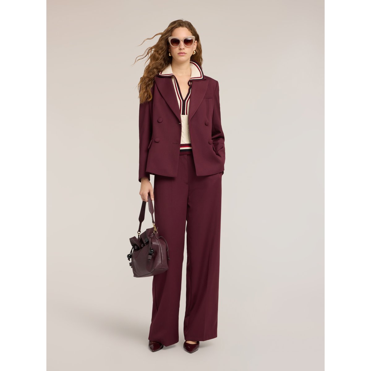 Blazer croisé avec boutons recouverts burgundy, MOTIVI