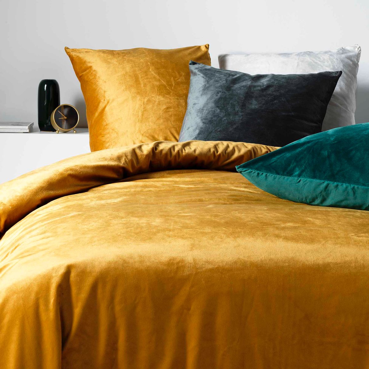 Parure de lit velours Veline jaune, EDEN