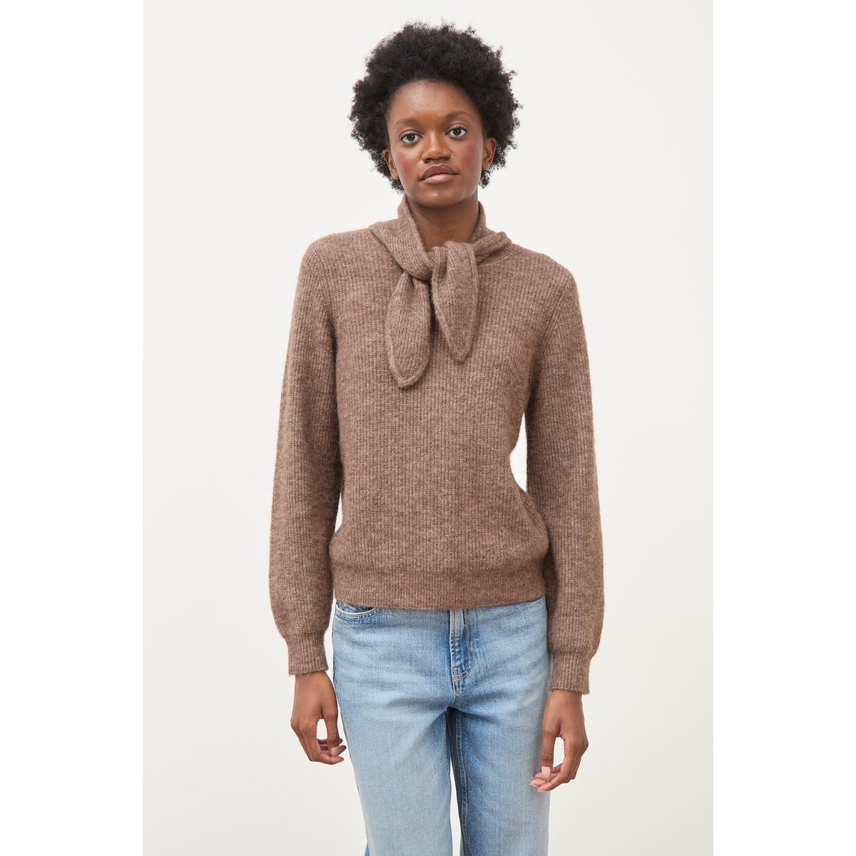 Pull droit col montant manches longues marron, BONOBO