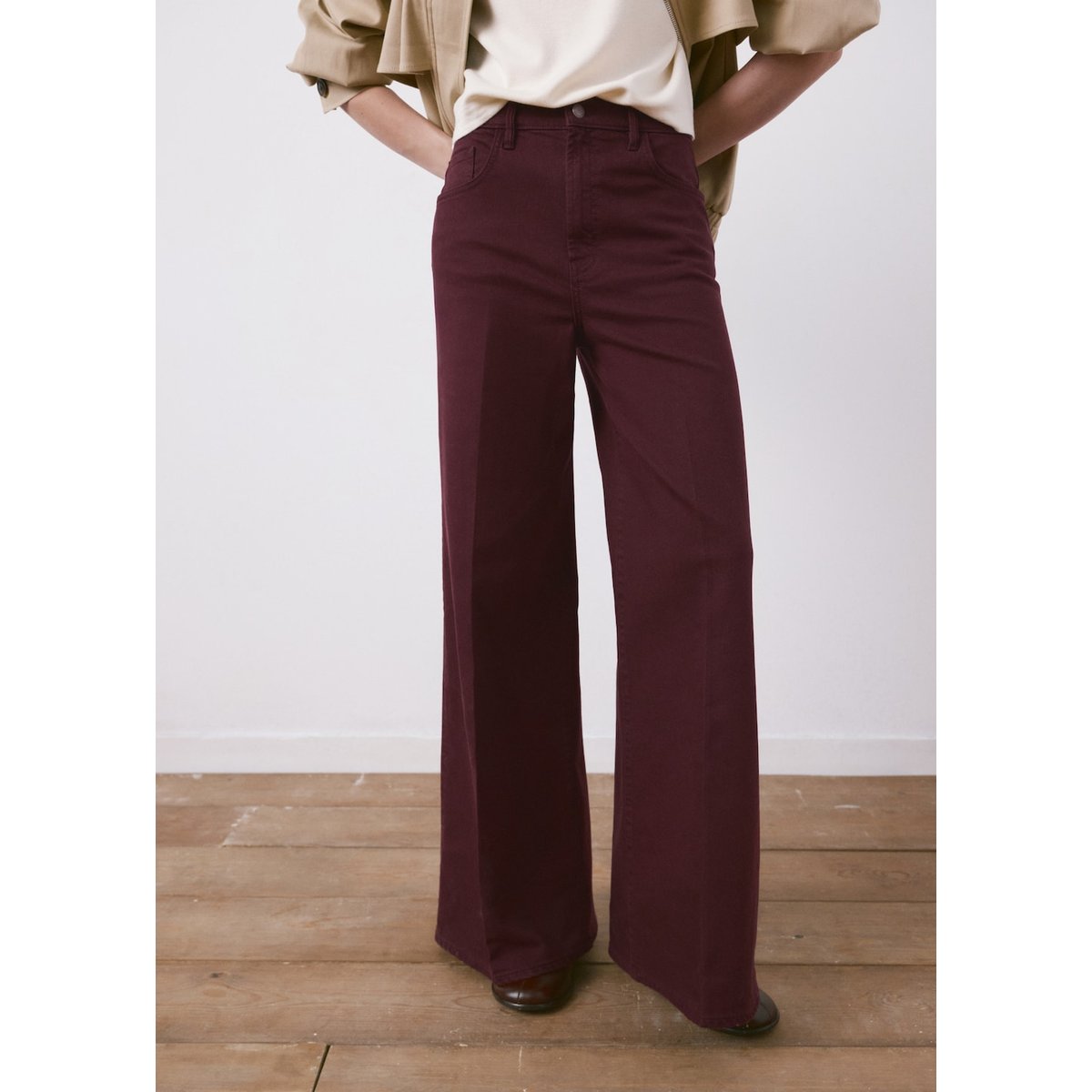 Jean large taille haute lie de vin, MANGO