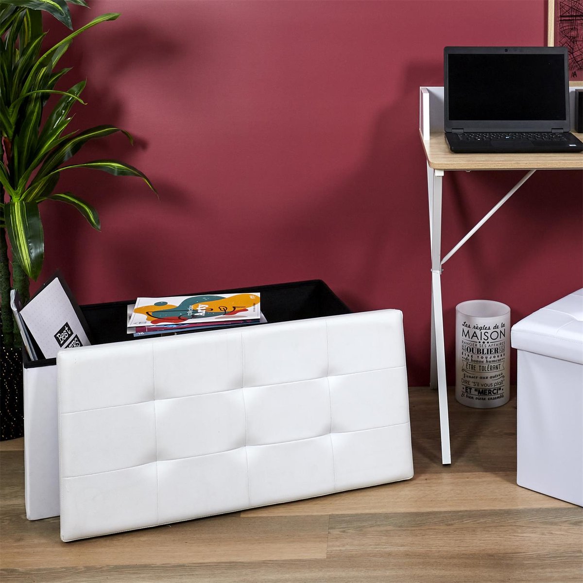 Banc coffre de rangement en polyuréthane Zoé Blanc blanc, EDEN