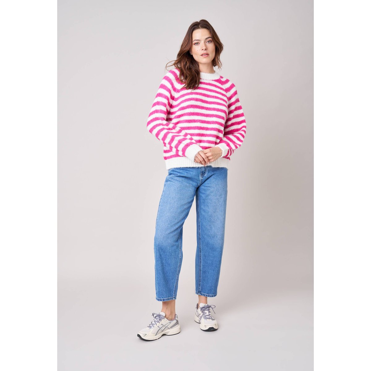 Pull femme rayé en maille douce IPHIGENIE rose, DEELUXE