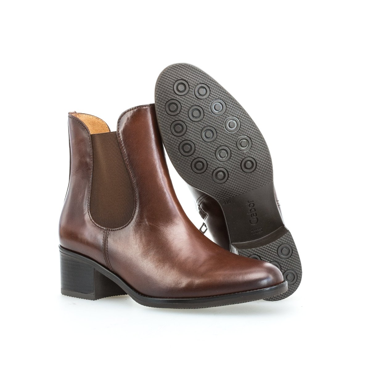 Bottines en cuir lisse à talon bloc marron, GABOR