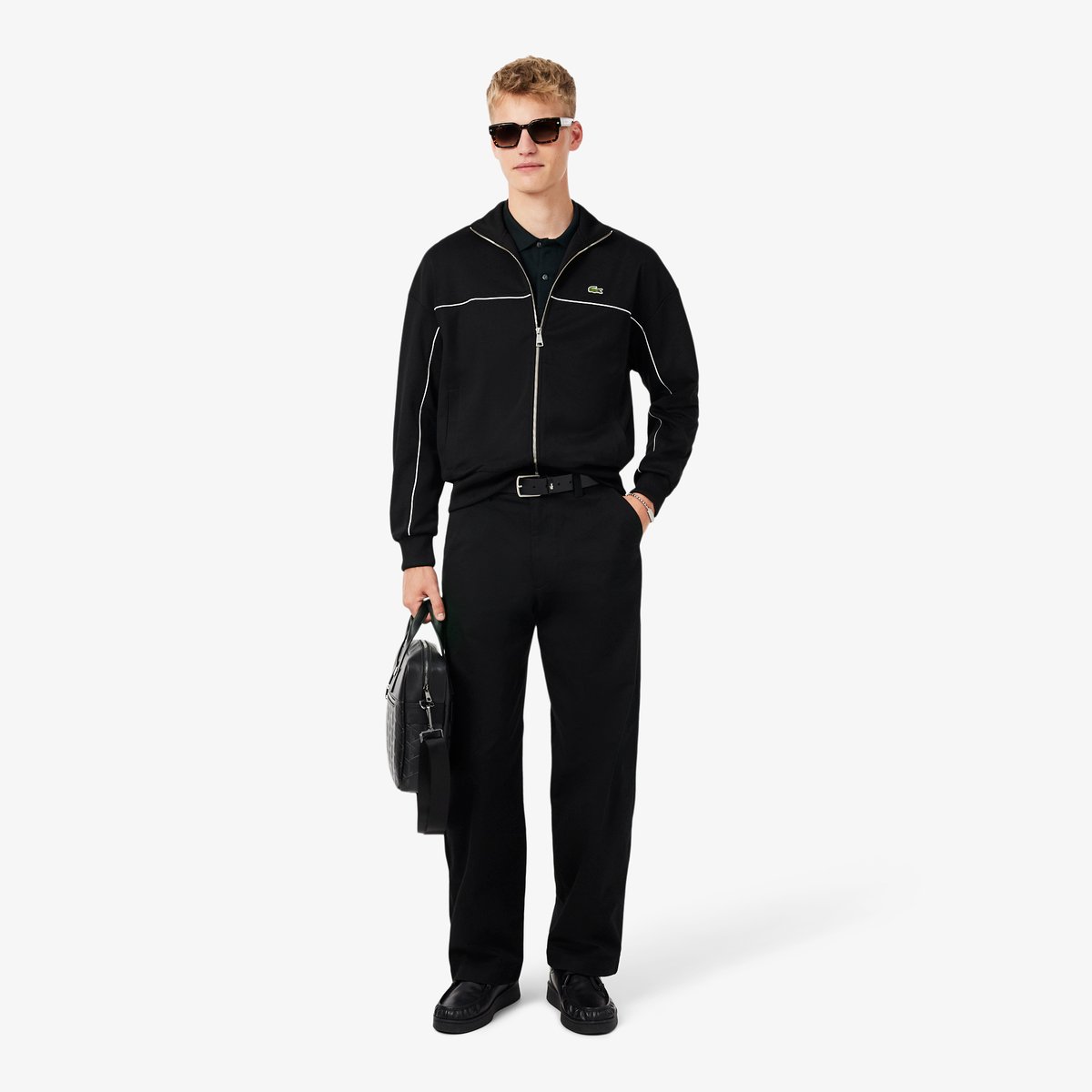 Sweatshirt zippé Piqué liserés noir-031, LACOSTE