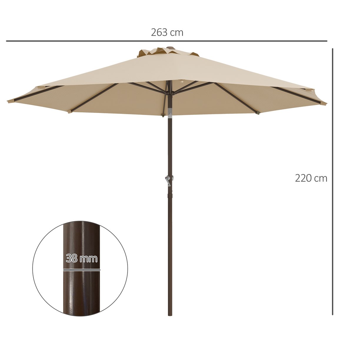 Parasol de terrasse Polyester Kaki beige, OUTSUNNY