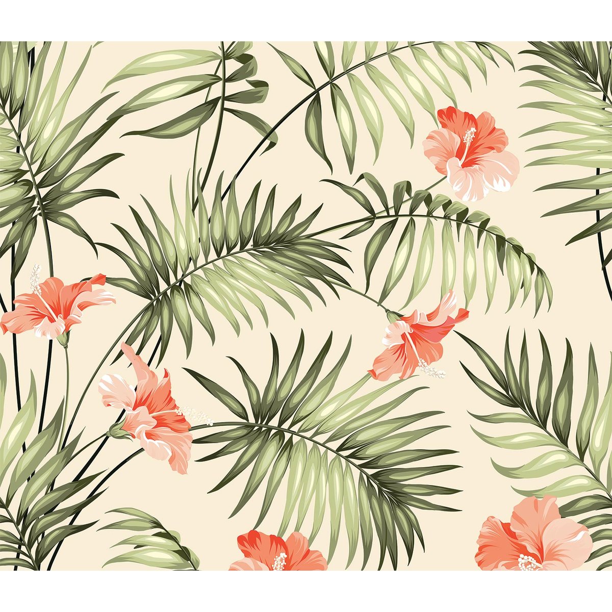 Papier peint fleurs roses tropicales intissé, HEXOA