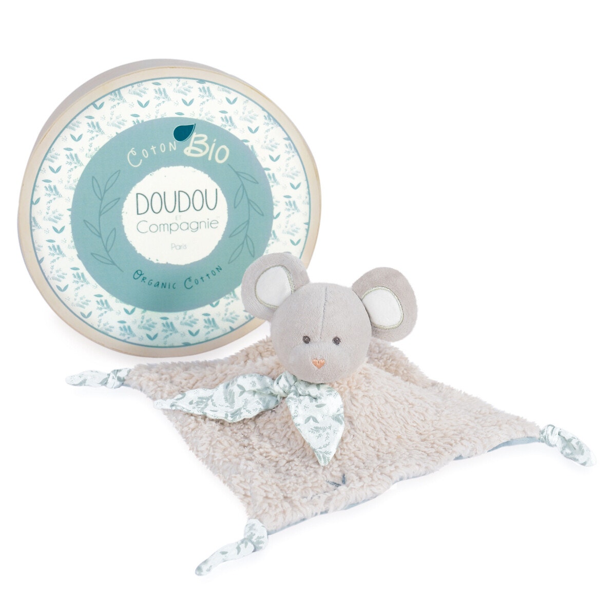 Doudou souris 25 cm bio gris/vert, DOUDOU ET COMPAGNIE