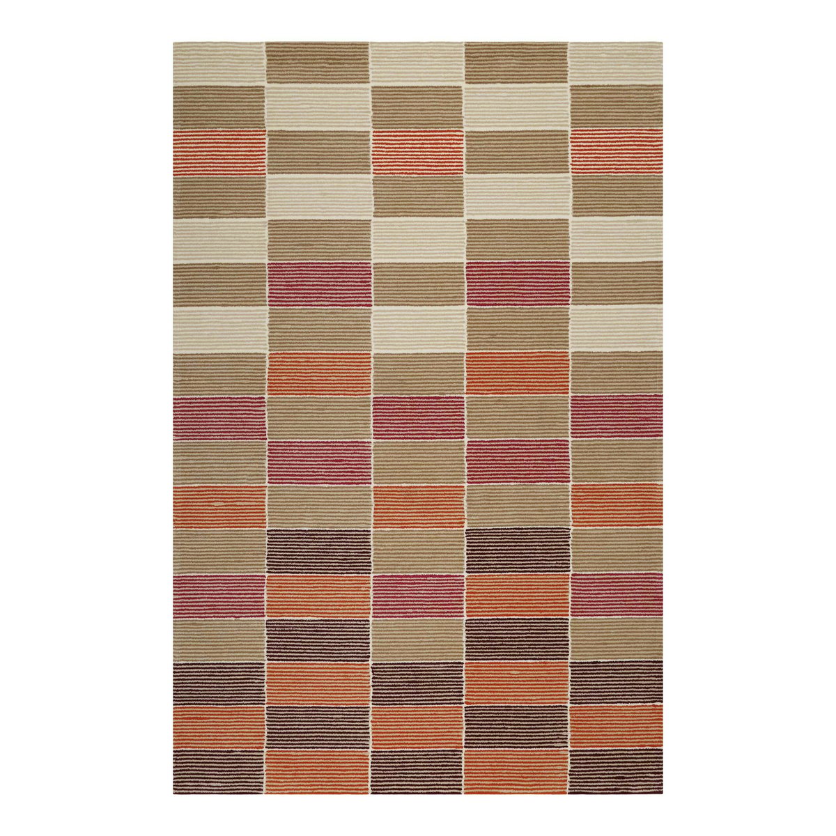 Tapis tufté avec motif rayures et damier ,  FIDA taupe, beige et baie, ESPRIT