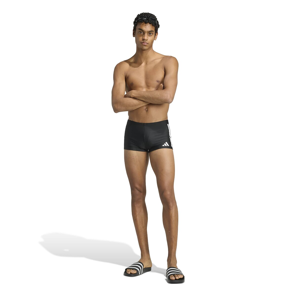 Pantaloncini da bagno a vita bassa con 3 strisce nero , adidas Performance