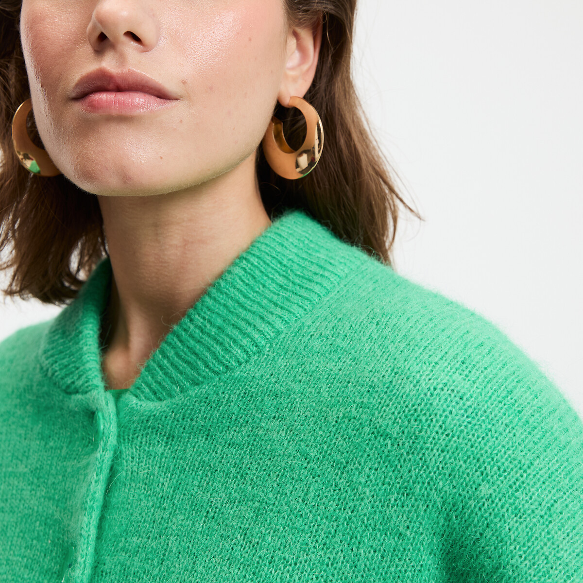 High Neck Cardigan in Chunky Alpaca Blend Knit 90009778, LA REDOUTE COLLECTIONS