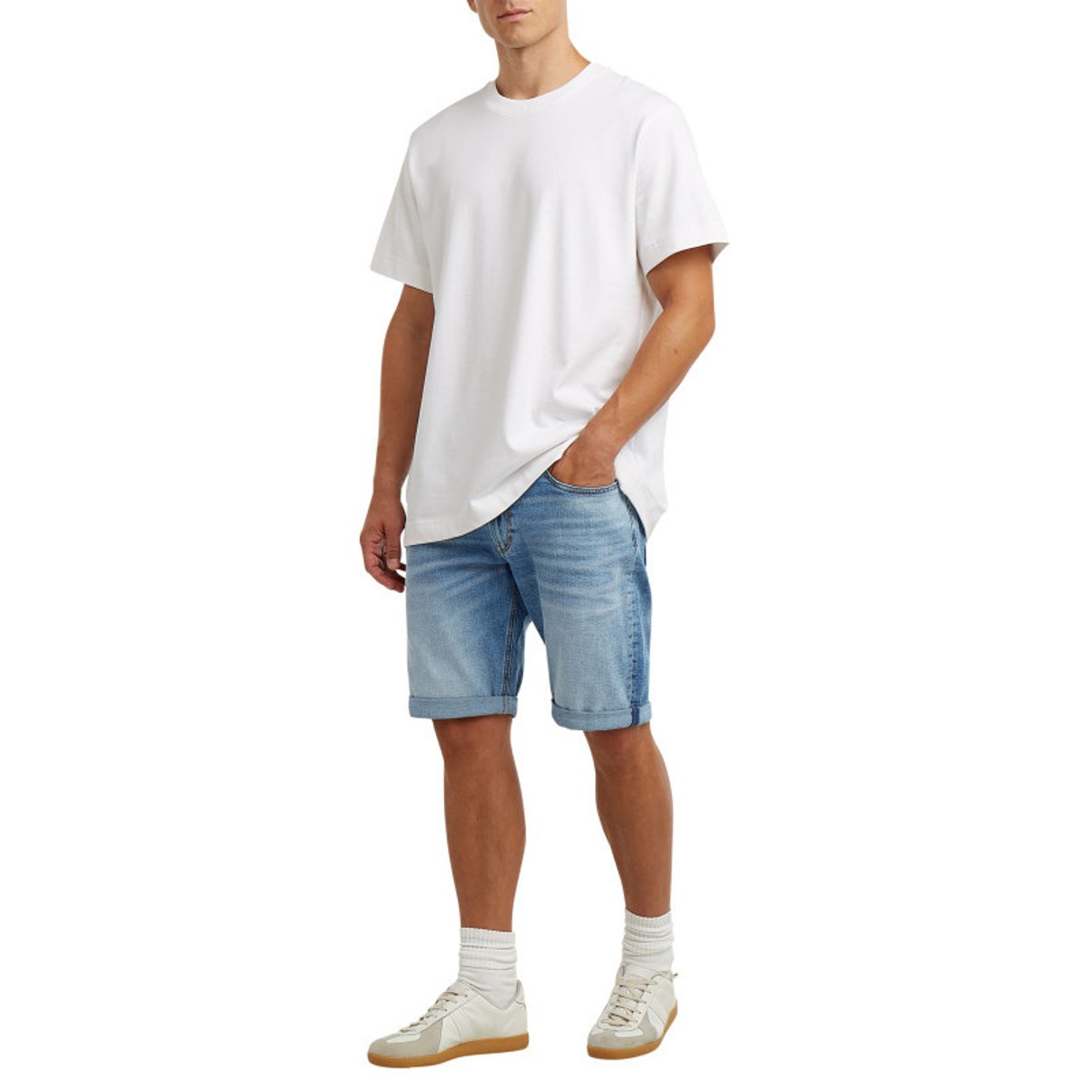 Short 5 poches en coton bleu délavé avec une braguette zippée bleu, G-Star RAW