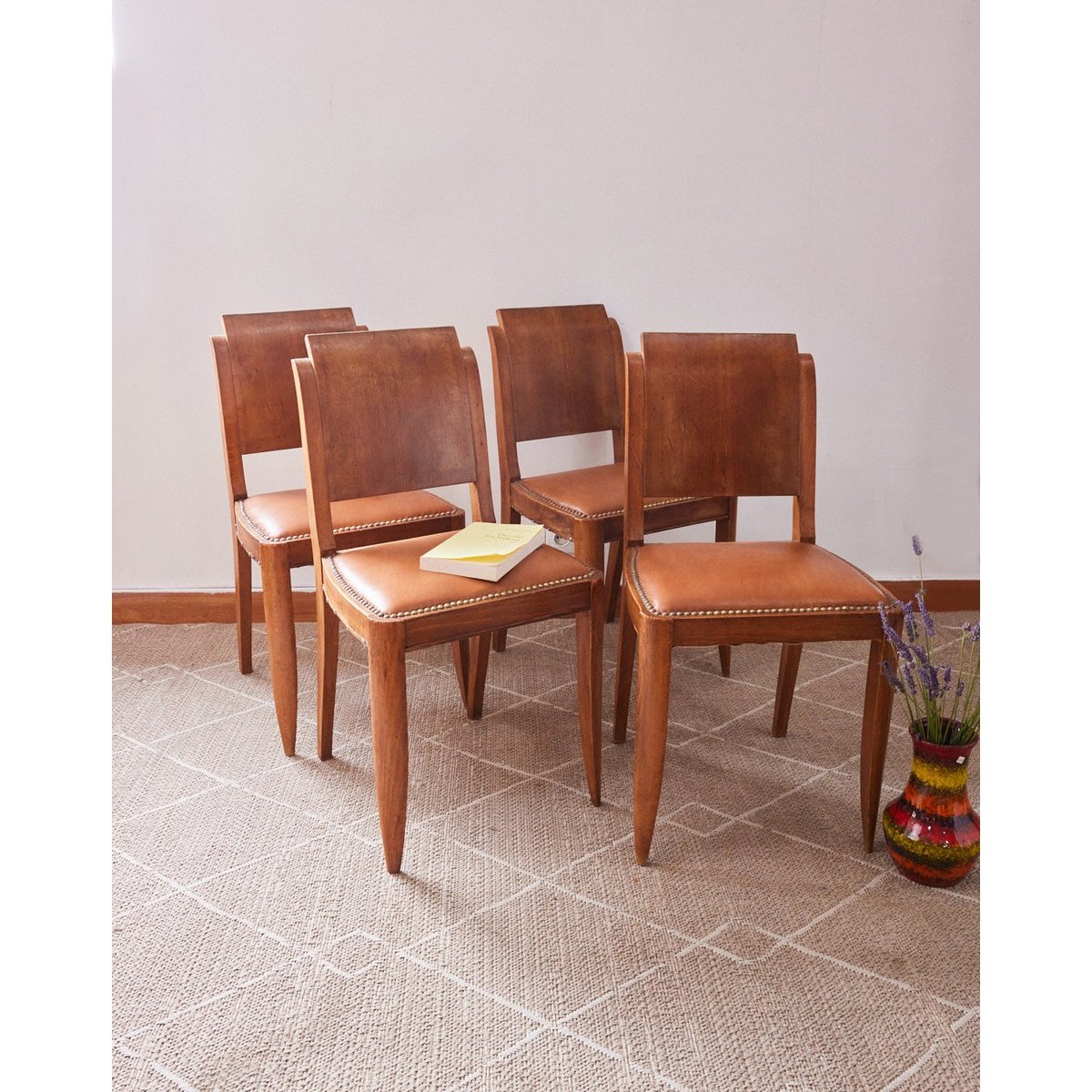 Lot de 4 chaises Art déco Claude N°1341 - Bon état bois clair, DEBONGOUT